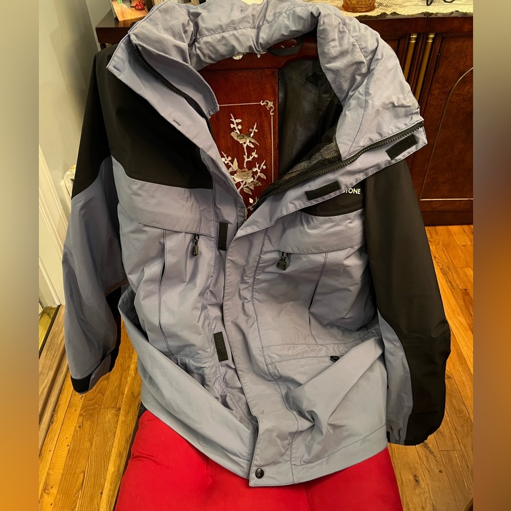 Moonstone - GORE-TEX Blue and Black Hooded Rain Jacket, Size: XL